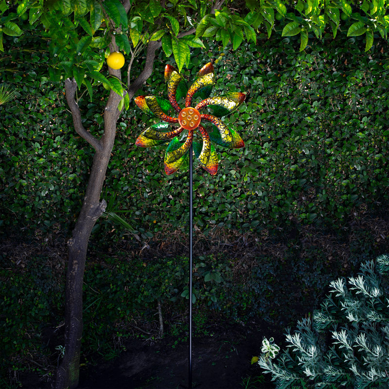 Radiant Jeweled Colorful Metal Blade Spinner Garden Stake