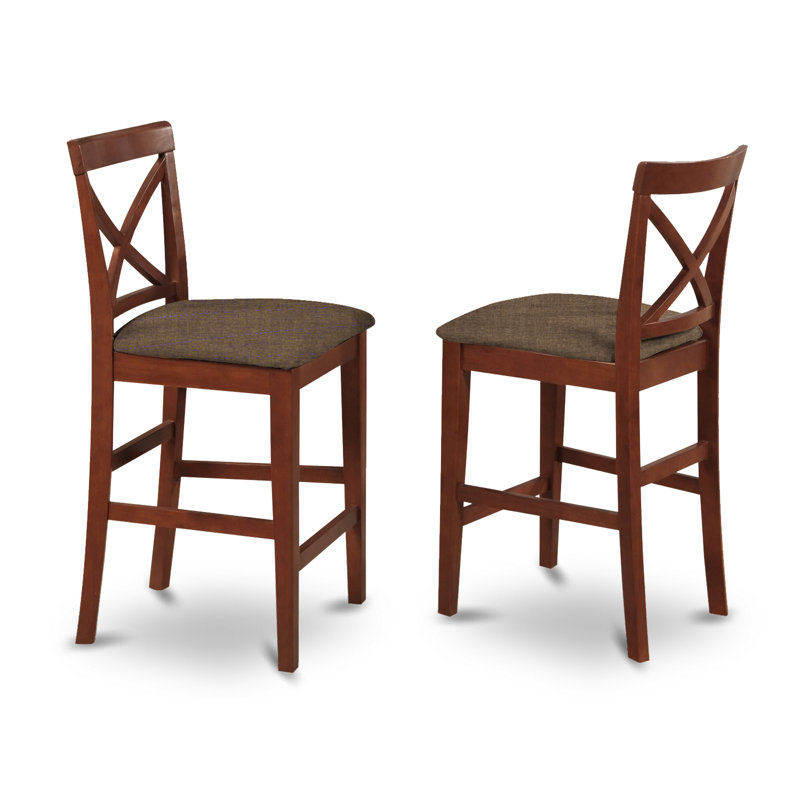 Pub Counter Height Bar Stool - Linen Fabric Bar Height Dining Chairs, Set of 2, Brown, Dark Brown, Linen
