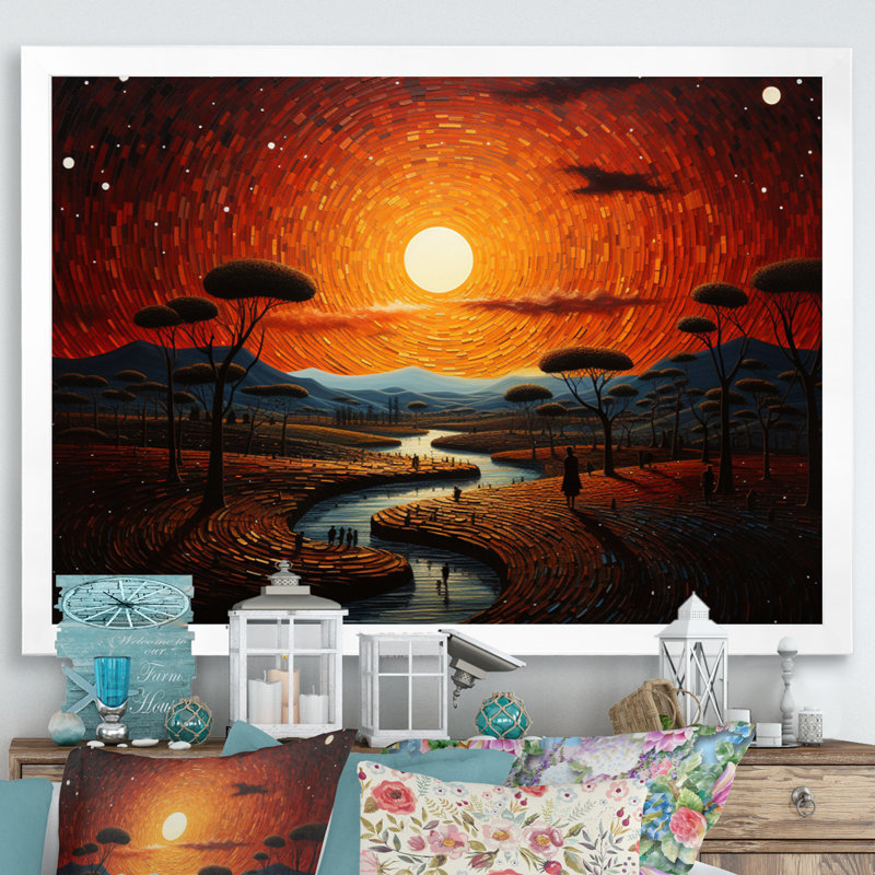 «African Tribal Sunset V», reproduction sur toile, H 16 po x l 32 po x P 1 po, Cadre photo blanc