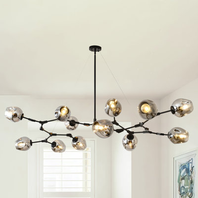 12 Lights Sputnik Chandelier For Dining Room Black Modern Pendant Light Fixture With Black Clear Glass Shade Large Mid Century Chandeliers For Kitchen Island Living Room Foyer