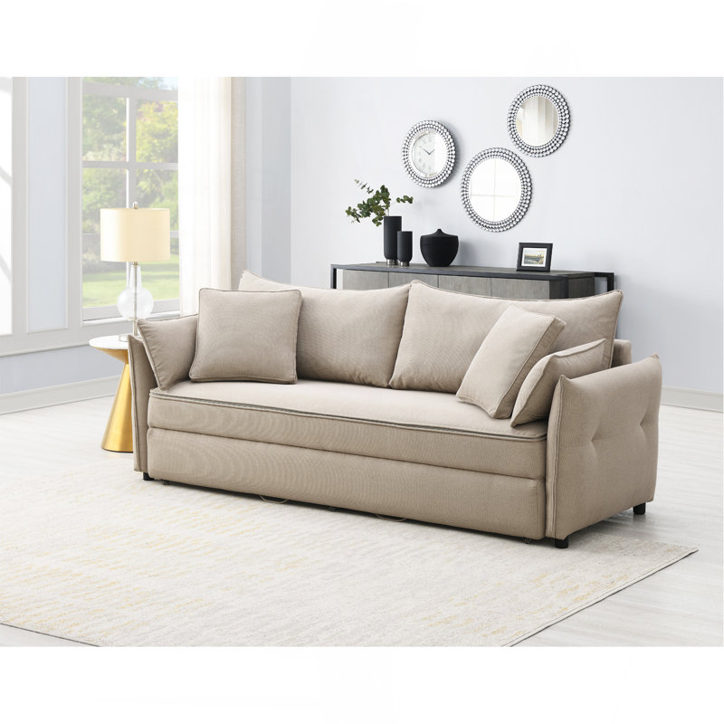Pull-Out Fabric Sleep With Storage, Beige Fabric