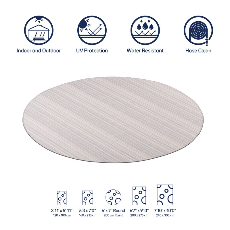 Tapis intérieur / extérieur gris Waikiki, Rond 6 pi 7 po