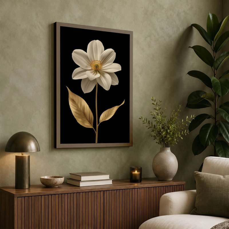 Golden Bloom Study Botanical - Wrapped Canvas, 36x24 - 91.4 x 61.0 cm, Cream Border
