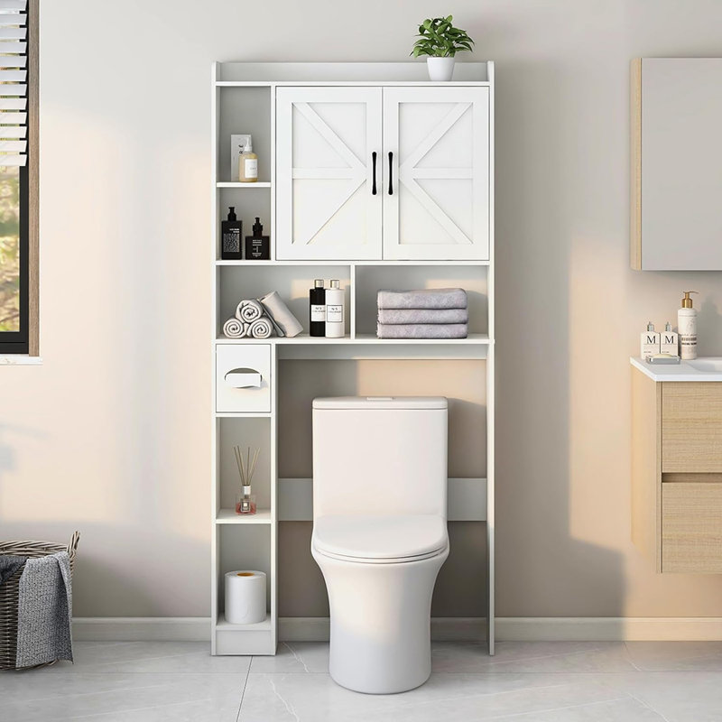 Armoire de rangement The The Farmhouse, au-dessus de la toilette avec 2 portes de grange, Blanc incorrect