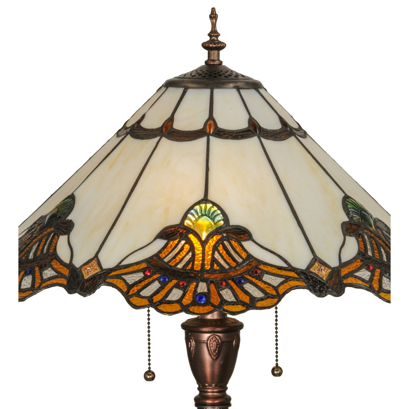 63" Blue and Amber Stained Glass Floor Lamp with Mahogany Bronze Base