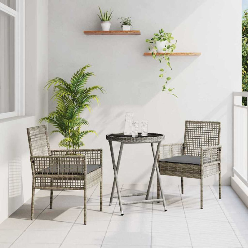 2 - Person Patio Dining Set Rectangular Table with Cushions Included, Grey, Grey