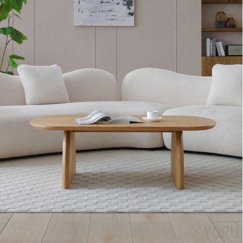 Table basse ovale 47,24 po - Placage de bois massif, facile à assembler - Naturel