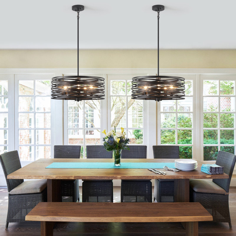 Wataru 5 - Light 18.9''Drum Farmhouse Mosaic Chandeliers for Dining Room Lighting Fixtures Over Table Modern Industrial Hanging Single Pendant