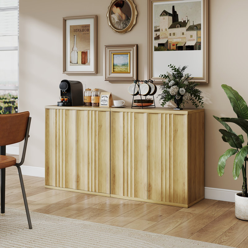 Armoire décorative 2PCS avec tablettes réglables, Bois jaune clair