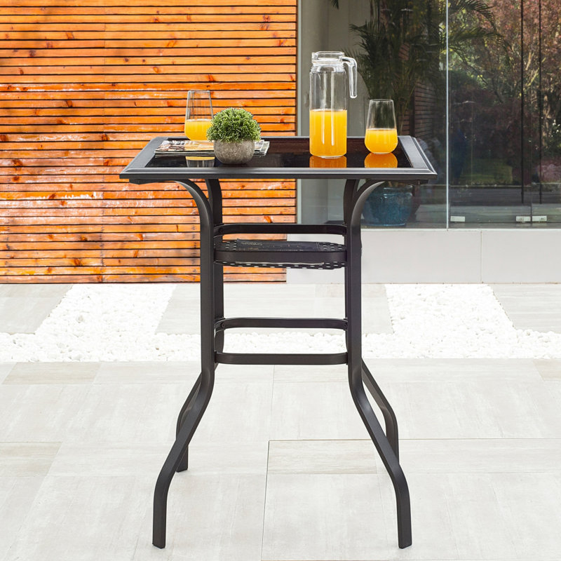 Solange 27.6" Square Tempered Glass Outdoor High Bistro Bar Table