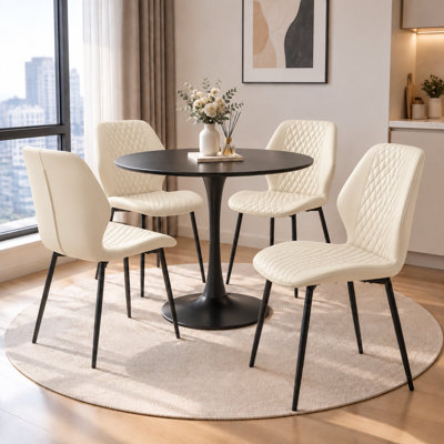 Mid-Century Modern Faux Leather Dining Chairs with Metal Legs