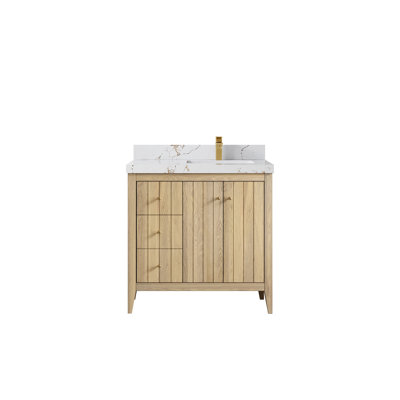 Atlanta Oak Wood 36 In. W X 22 In. D Right Offset Sink Bathroom Vanity With 2 In. Quartz