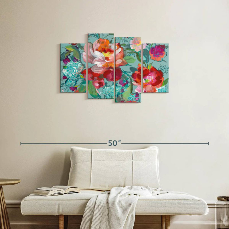 Mélange floral vif turquoise, H 22 po x l 36 po