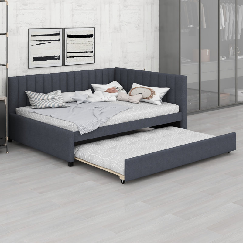 Modern Upholstered Daybed, Includes Trundle, Gray