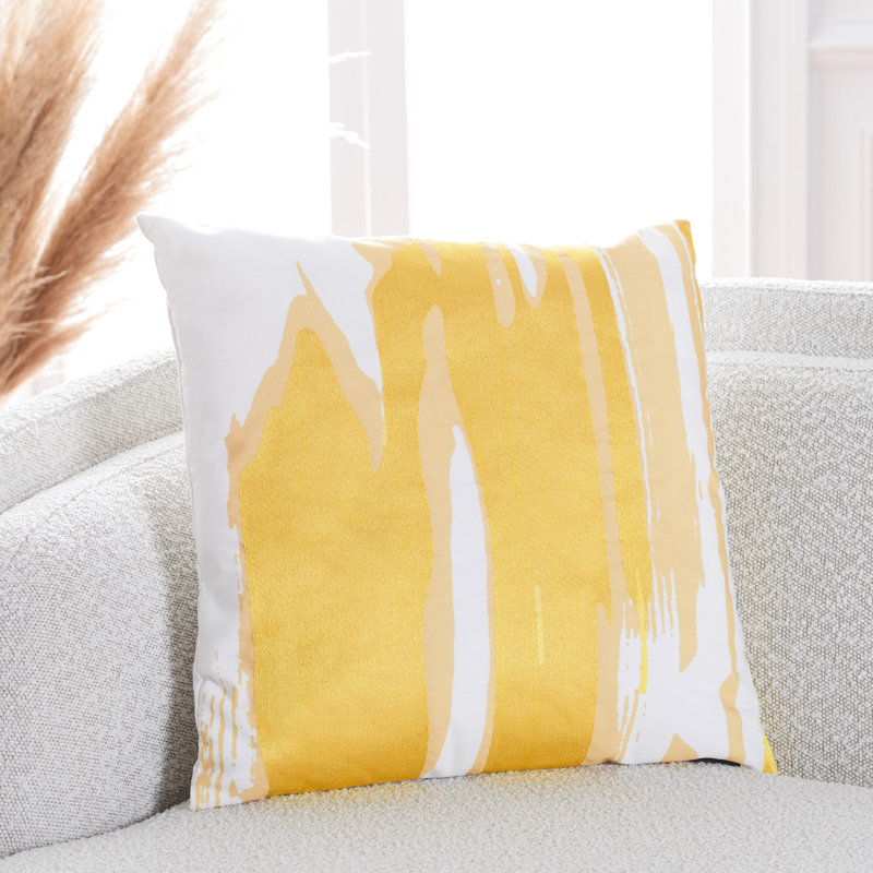 Julienne Abstract Reversible Throw Pillow, Mustard/White