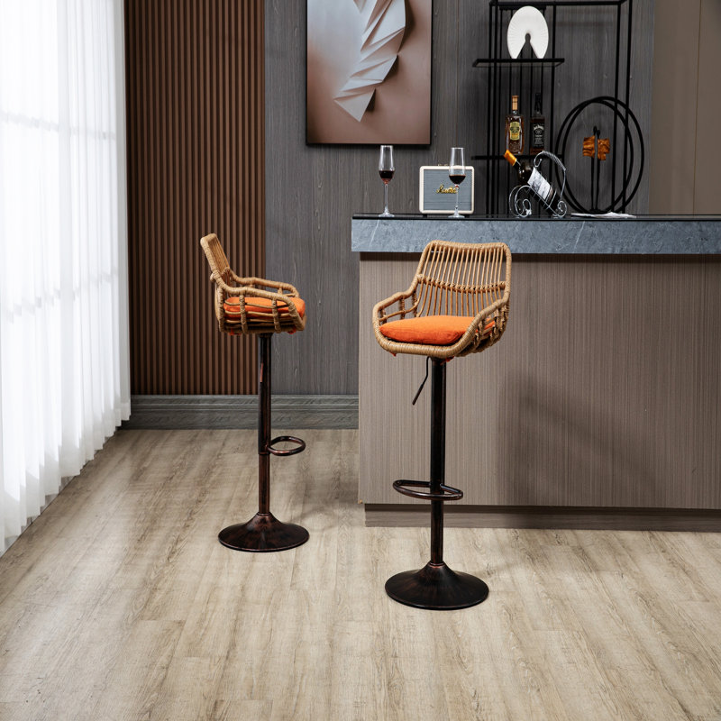 Danyu Swivel Upholstered Adjustable Height Counter Stool with Metal Frame, Orange