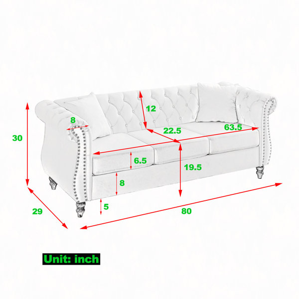 Astoria Grand 80" Chesterfield Sofa Velvet, 3 Seater Sofa Tufted Couch ...