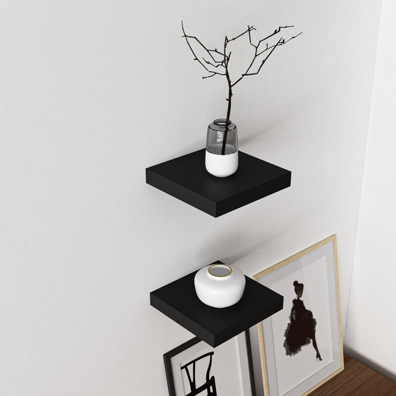 Colesen Modern Black Wall Shelf, 9.1 x 1.4 x 9.1 inches | 100% Melamine Coated Particle Board, Thickness: 0.7 inches | Stylish Solid Color Design for Home or Office, Durable and Functional Storage Solution
