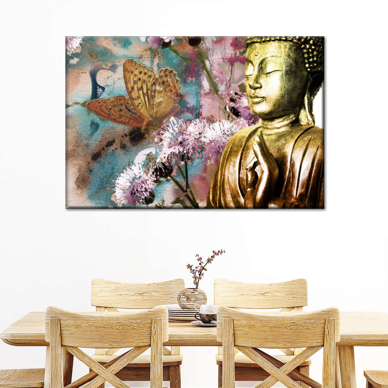 Papillon et Bouddha sur toile, H 8 po x l 12 po x P 1 po