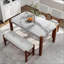 Ensemble de salle à manger 4 pièces avec table en faux marbre, chaises rembourrées et banc, conception peu encombrante pour les salles à manger modernes, gris-129945728
