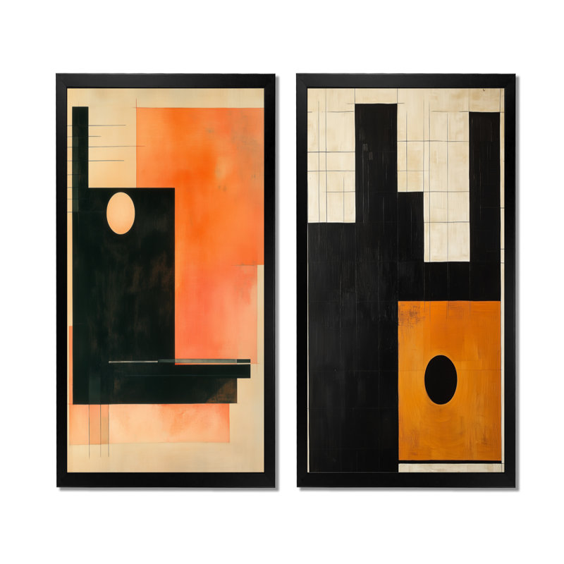 Géométrie du Soleil Ambré I - Ensemble de 2 impressions sur toile encadrées géométriques abstraites, 32" H x 32" W