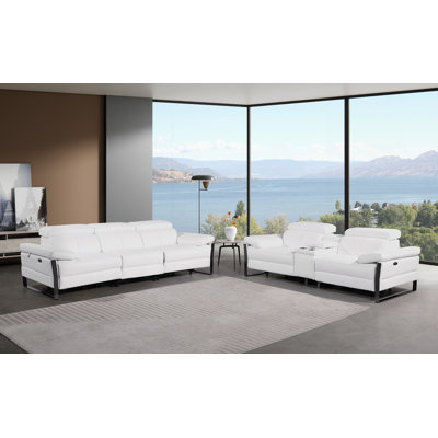 Top Grain Italian Leather Modular Power Triple Reclining Sofa & Loveseat Set With Power Headrests & Console
