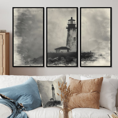 Phare rétro rétro brouillard d'hiver - ensemble de reproductions d'art mural phares