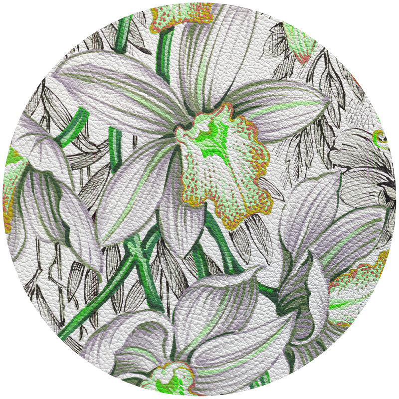 Orchid Cymbidium Vegan Leather Round Pebble Placemat, Green