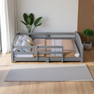 Lit Montessori avec lattes et barrières de sécurité, lit en bois massif avec clôture et sans porte, lit Montessori facile à assembler pour filles et garçons