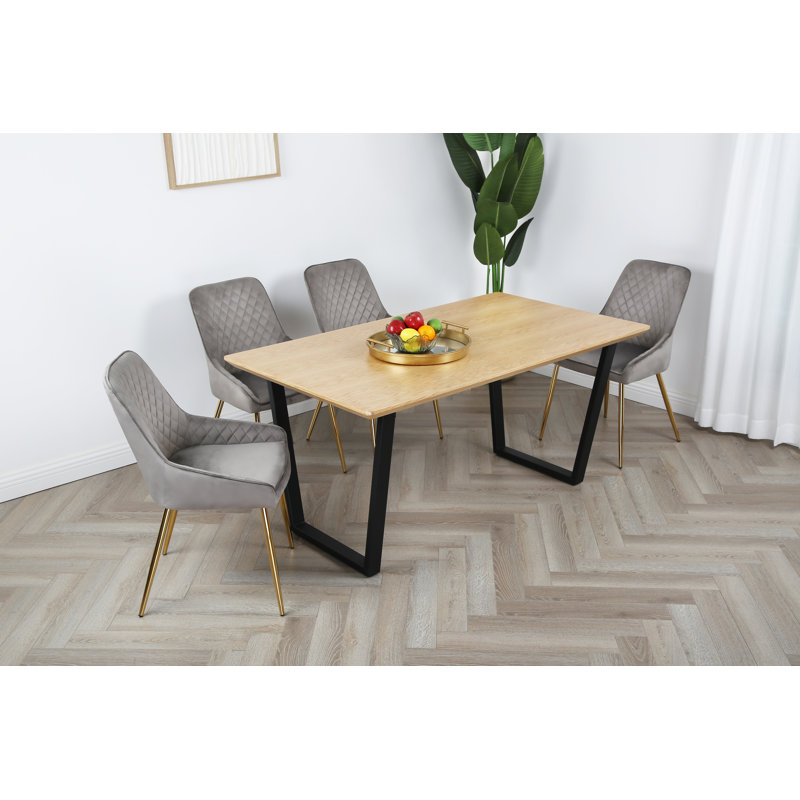 Meir 4 - Person Dining Set, Oak, Grey/Gold