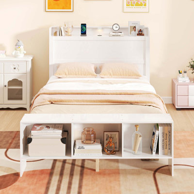 Bed Frame with Storage Headboard & Footboard LED Bed Frame with 2 USB Ports