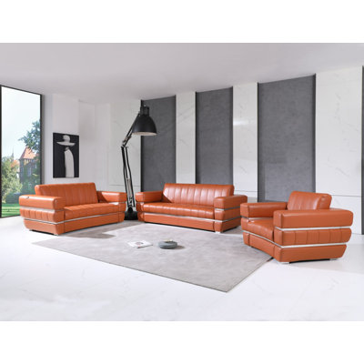 Ensemble 3 pièces de canapé, causeuse et chaise en cuir italien Monza