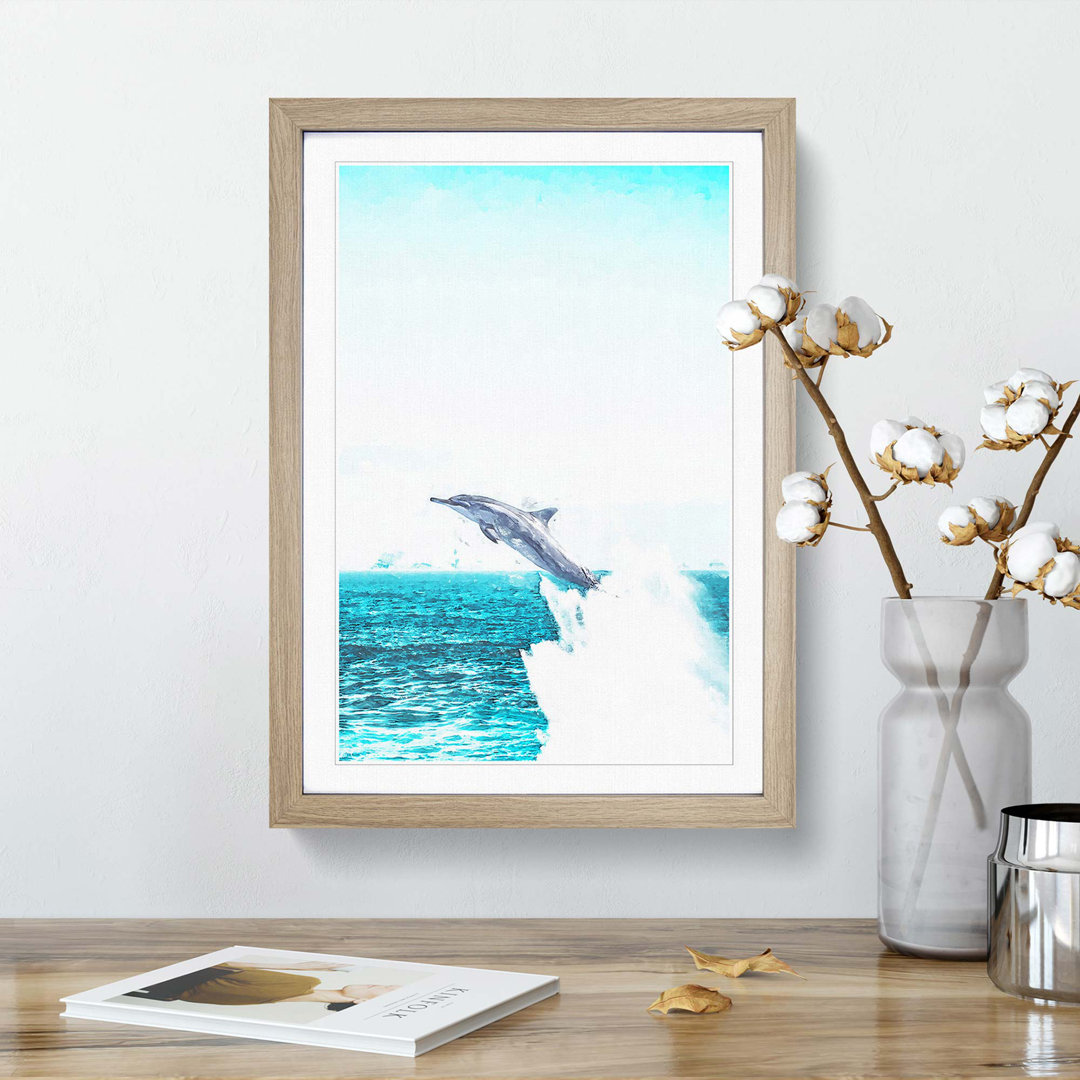 Jumping Dolphin Abstract Art - Framed Print