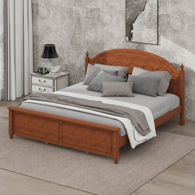 Bed Frame With Arched Headboard, Wood Mid Century Modern Bed Frame, Wood Slat Support