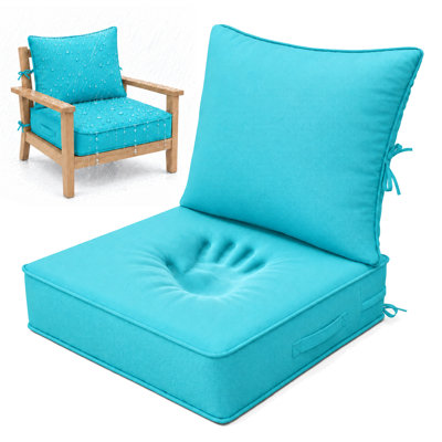 6.5" Thick Outdoor Chair Cushion Set, 24" x 24" Foam Seat with Back Cushion, Removable Cover and Ties