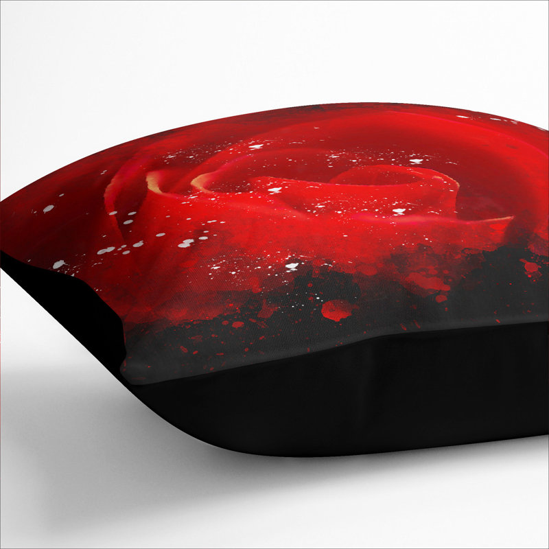 Red Rose Flower Vol.8 Square Throw Cushion, 40cm H x 40cm W x 15cm D, Black