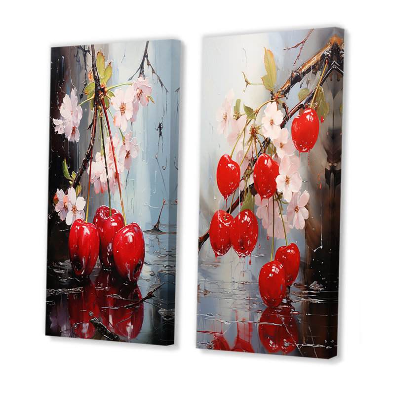 Cherry Red Ruby Rhapsody - fruits, ensemble de 2 reproductions d'art sur toile, Toile tendue, H 28 po x l 25 po