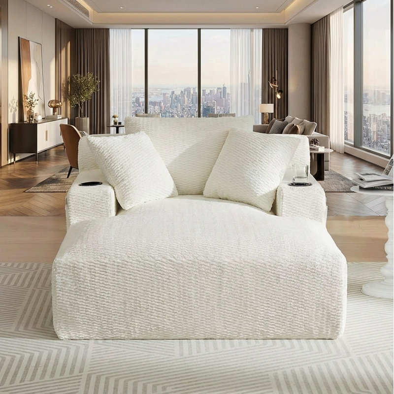 Boneless 66" Boneless Oversized Chaise Lounge Chair Indoor, Boneless Chaise Lounge Chairs Cloud Sleeper Sofa Couch Bed with 3 Pillows for Living Room, Fluffy Boneless Oversized Reading Chairs