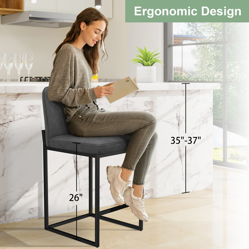 Jisk Upholstered 26" Counter Stool With Back, Dark Grey, 4