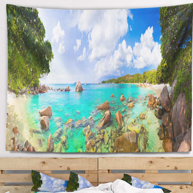 Plage anse lazio à la tapisserie des seychelles Landscape, H 32 po x l 39 po