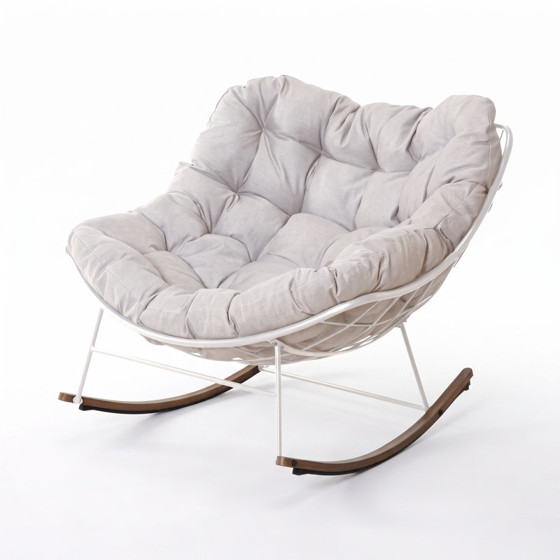 Chaise berçante d'extérieur, chaise berçante confortable avec coussin pour balcon, véranda, gris, White