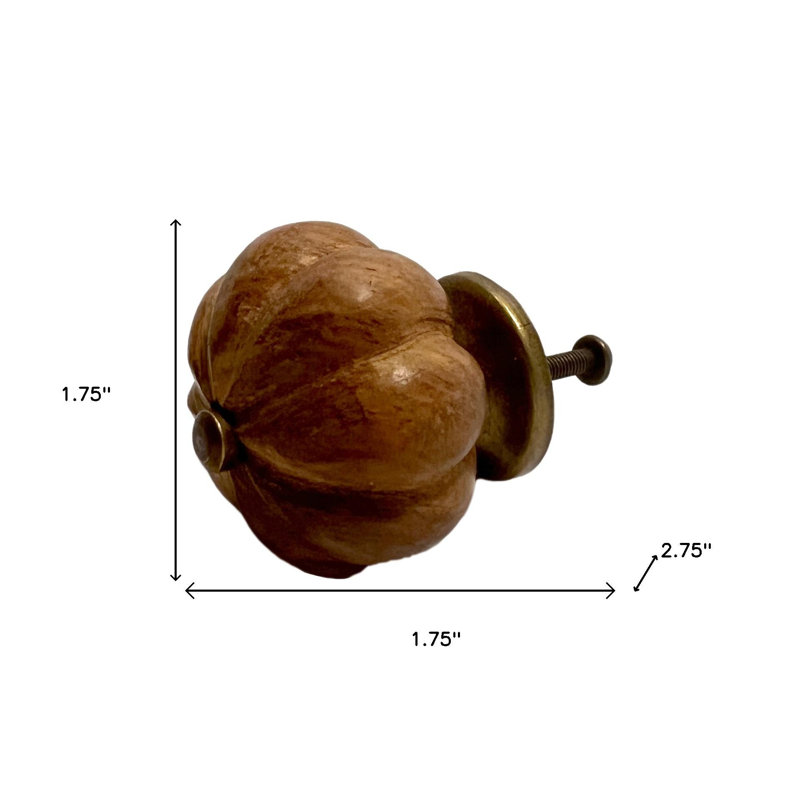 Set of Six Brown Wood Flower Shaped Drawer Pull Knobs