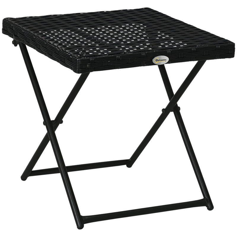 Table d'appoint pliante en rotin pour table d'appoint en osier de patio, noir
