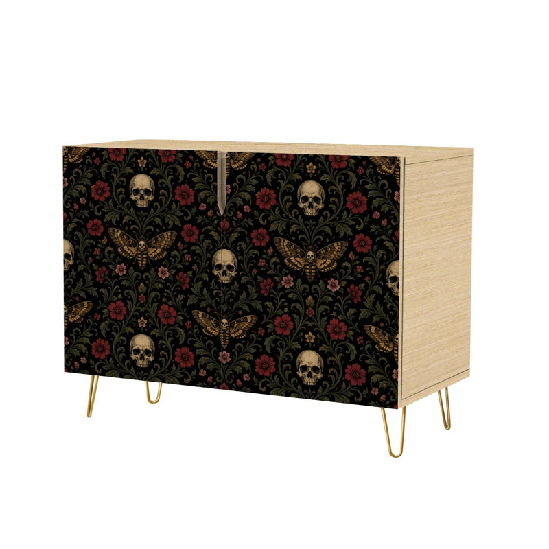 Buffet Buffet avec rangement Victorian Gothic Skulls Moths Floral avec 2 portes pour le salon et la cuisine