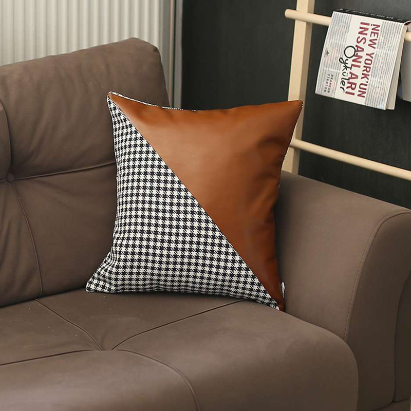 Faux Leather Throw Pillow, Brown Geometric