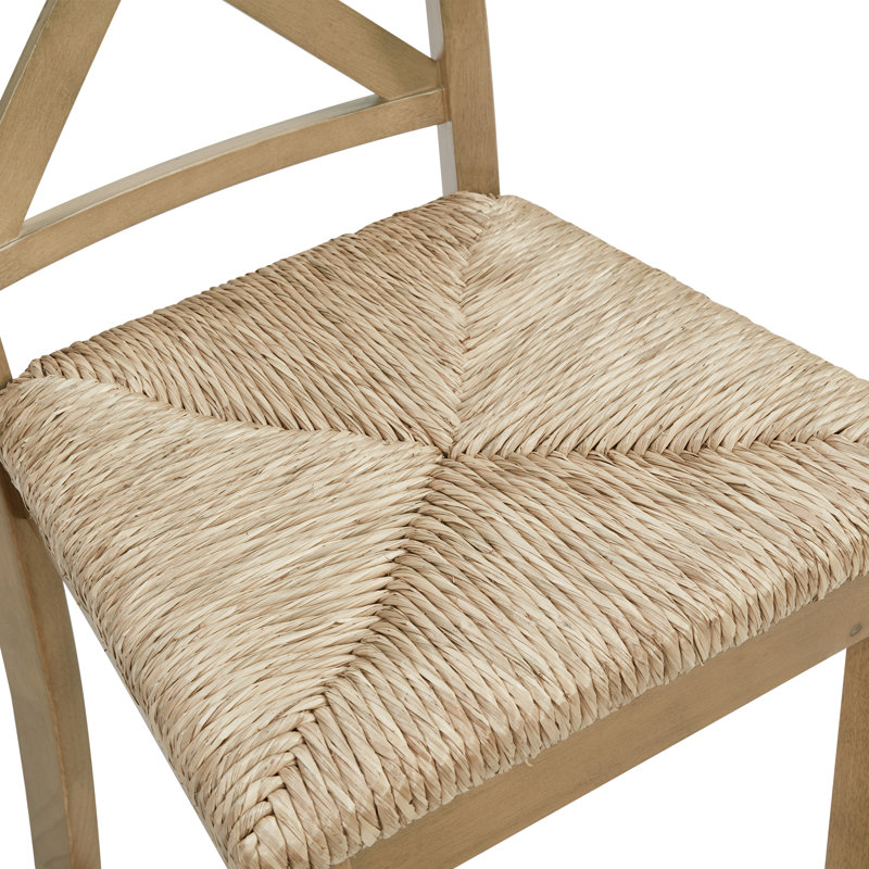 Solid Wood Farmhouse Style X-Back Dining Chair With Woven Seat, Natural, 6