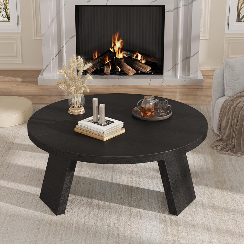 Round Coffee Table for Living Room, 33.5" Modern Center Tables with 3 Sturdy Legs, Wood Circle Cocktail Tables for Small Space, Easy Assembly