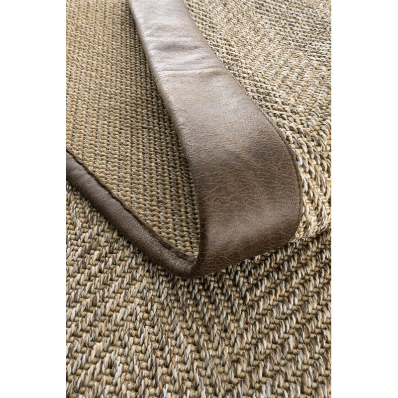 Leona Leather Medusa Border Sisal Carpet, Runner 3'4" x 14'10"
