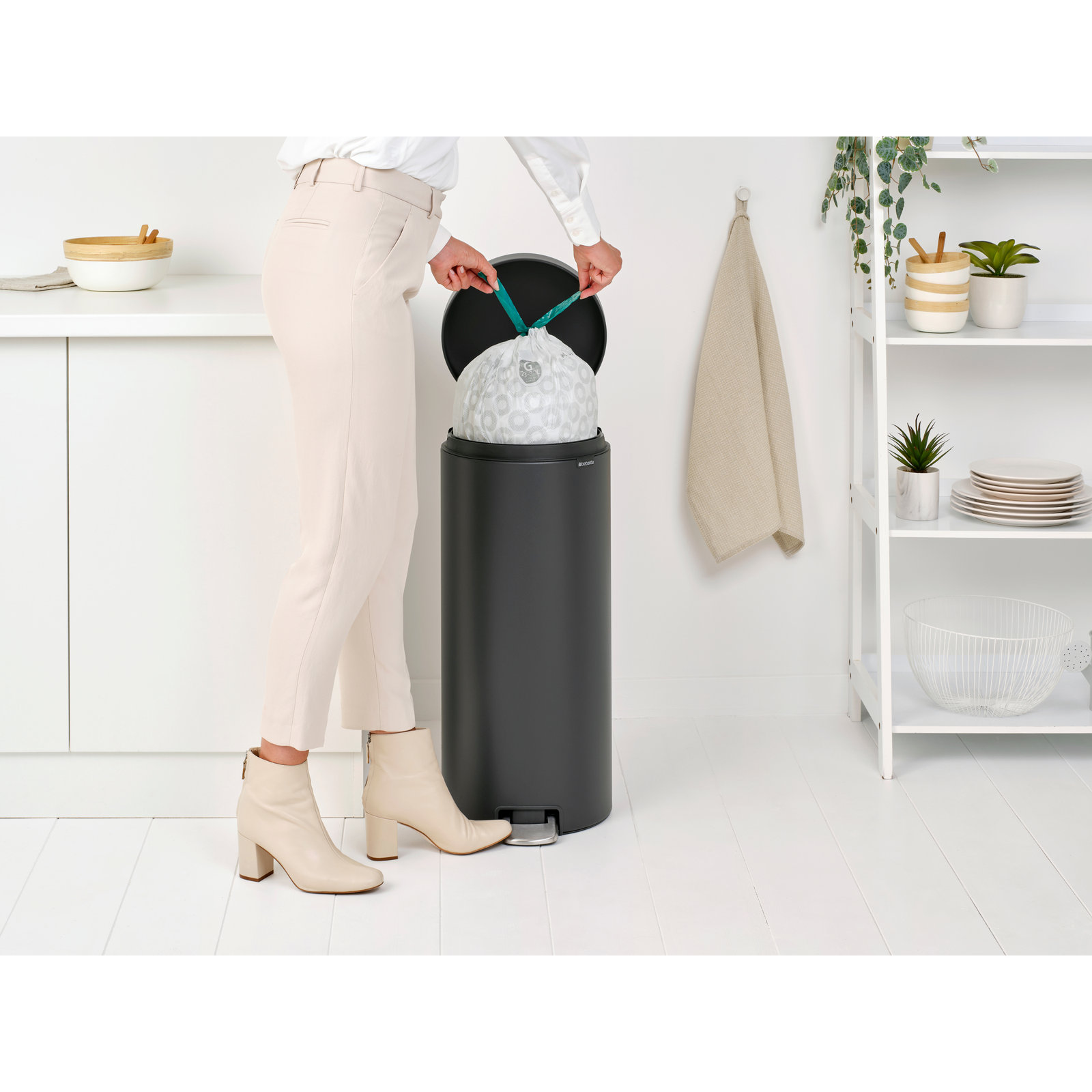 Brabantia NewIcon Step On Trash Can, 8 Gallon (30 Liter), Mineral Infinite Gray