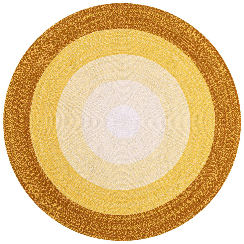  Ombre Hand Braided Wool Rug, Yellow, Round 5'1"